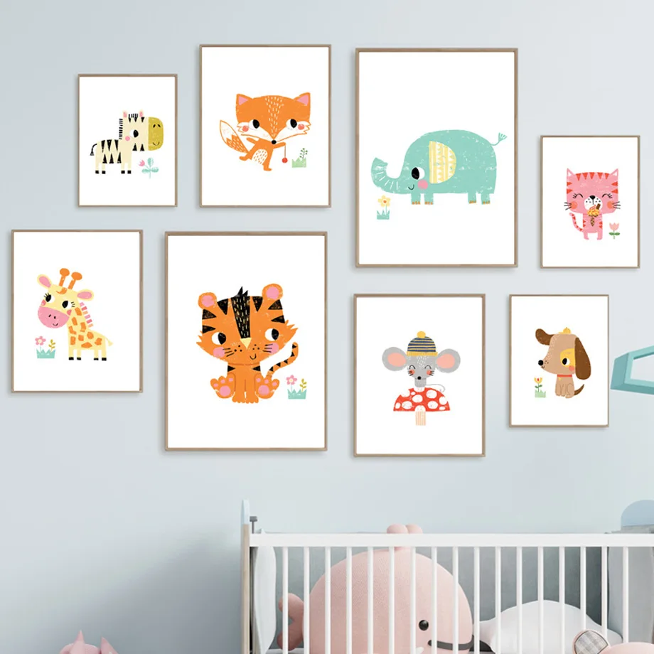 Baby Nursery Zoo Animals - 1pc frameless Canvas Painting 1pc frameless