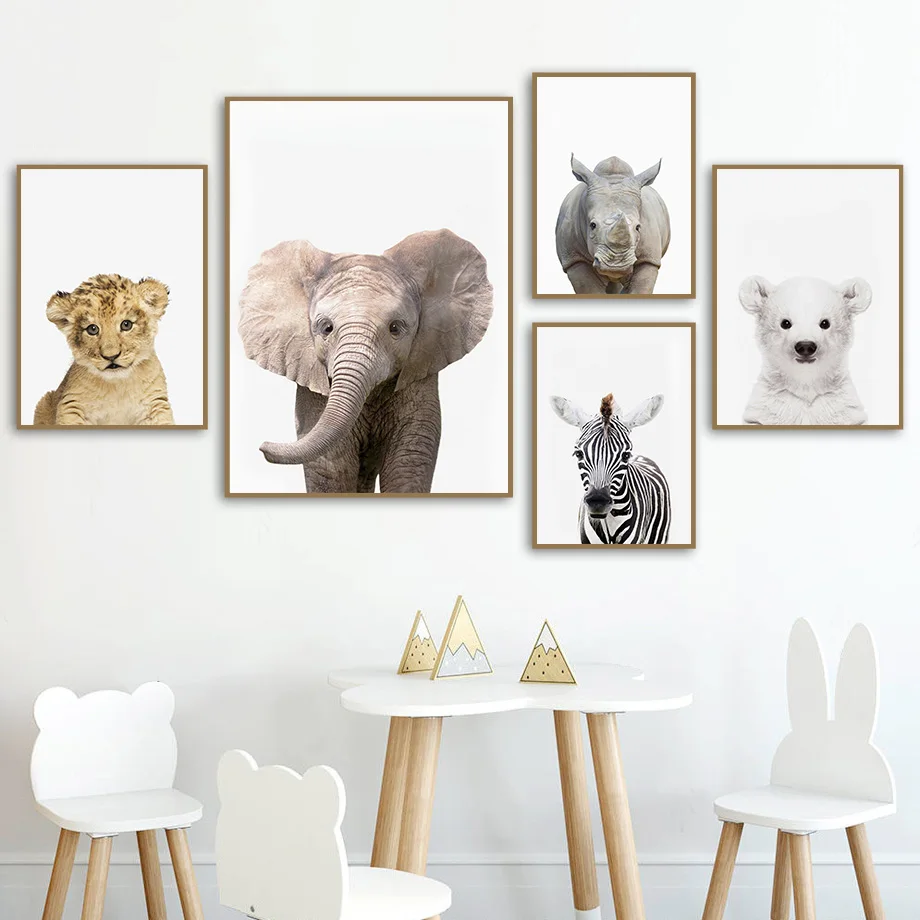 Baby Nursery Zoo Animals - 1pc frameless Canvas Painting 1pc frameless